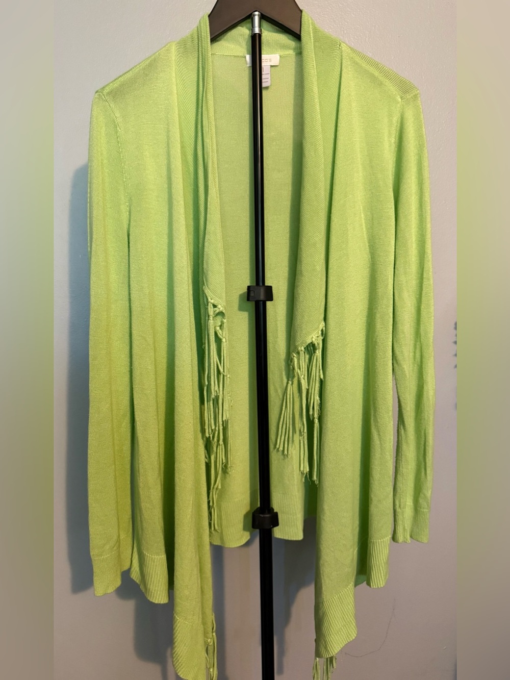 Chico's Neon Lime Open-Front Fringe Cardigan